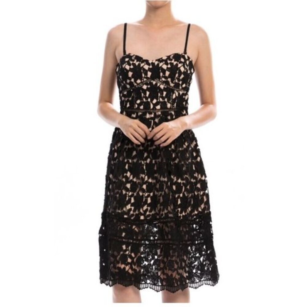 Gianni Bini Maura Lace Midi Dress Women's Size M Black Illusion Inset Feminine